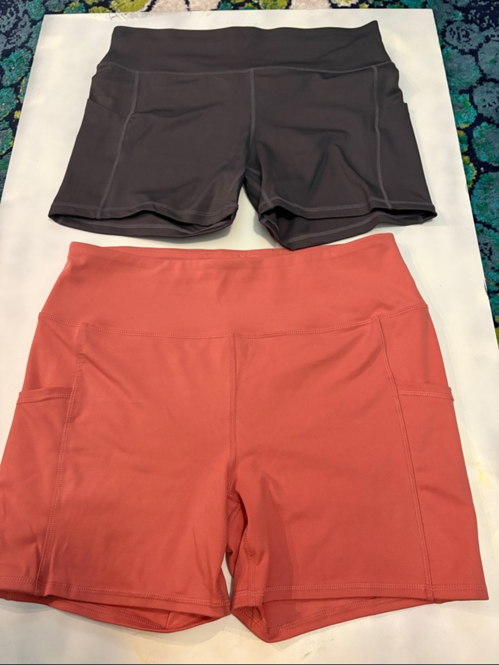 Bundle of Two- Women’s High-Waist Performance Shorts— Coral and Charcoal - XL